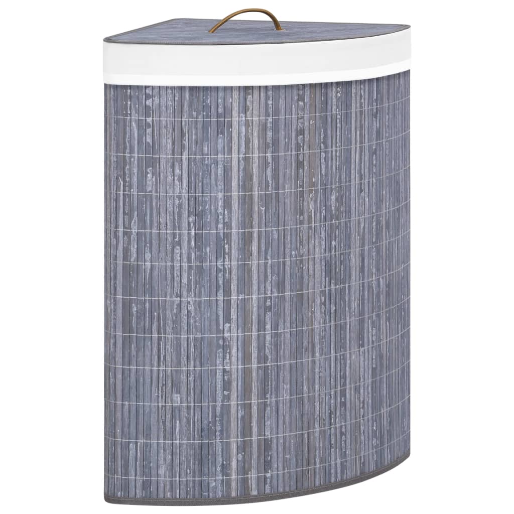 Cesto Portabiancheria Angolare in Bambù Bianco 60 L